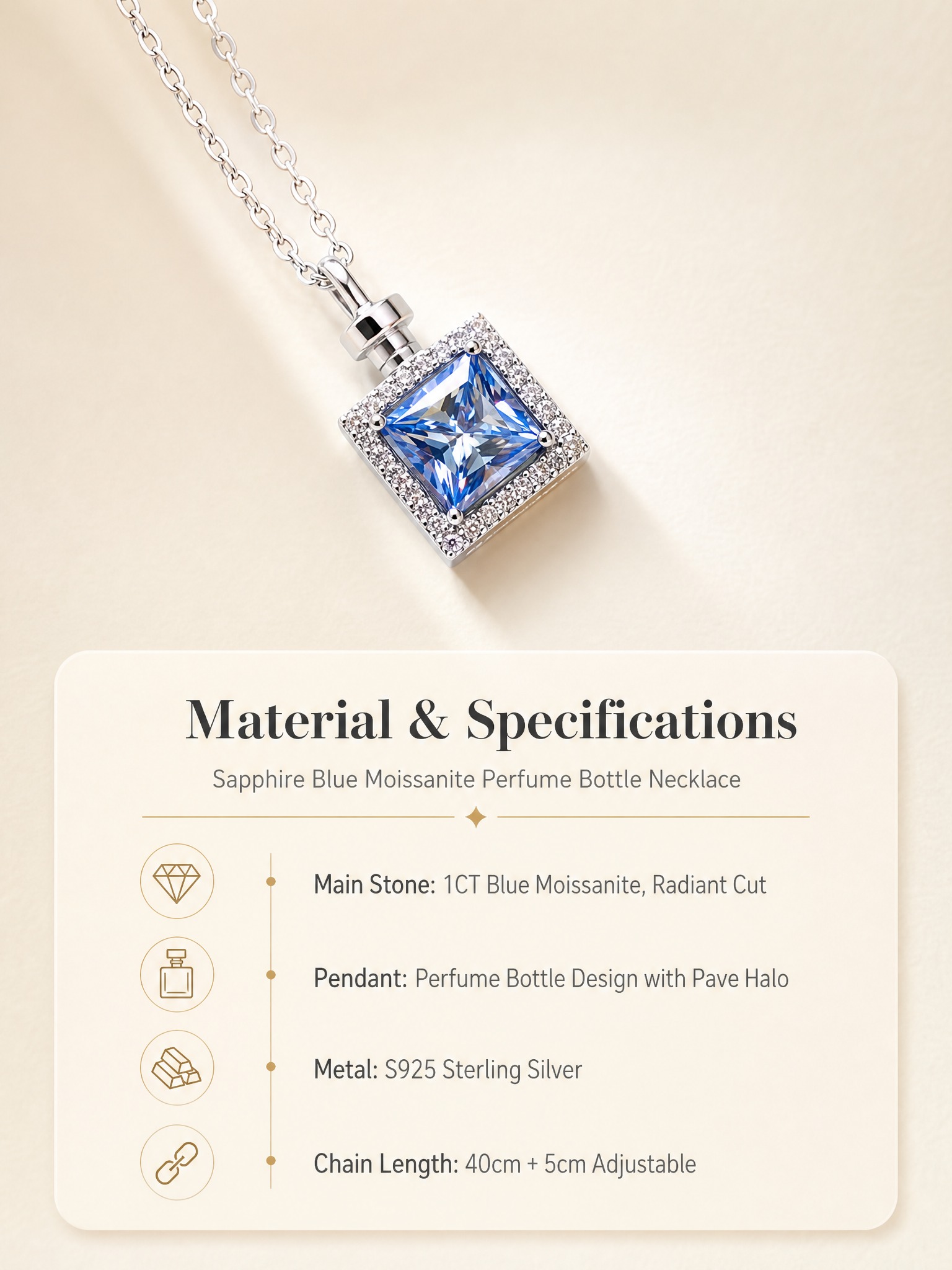 [商品] 使用【图1】S925纯银宝蓝色香水瓶莫桑钻项链；保留… - 图片创意预览