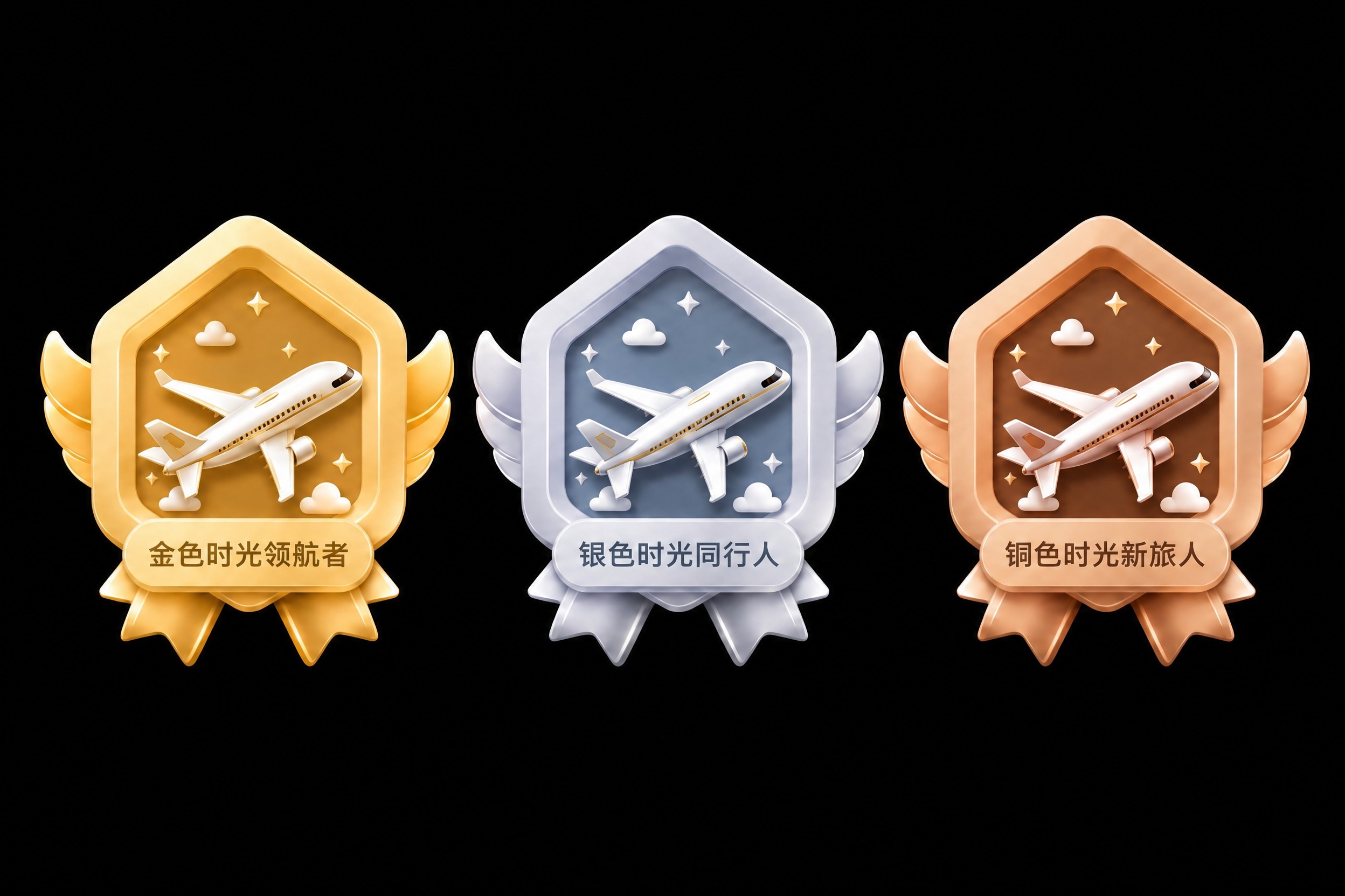 将第一张图（有拟人化卡通飞机的徽章图）中三个徽章中心的卡通飞机… - 图片创意预览