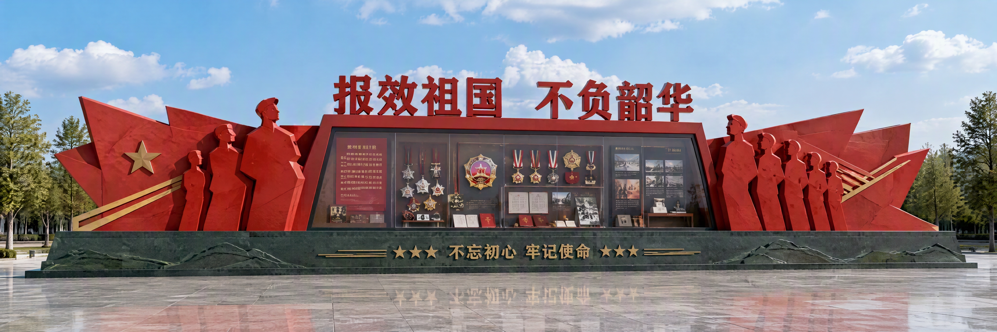 大型户外公共艺术景观雕塑设计效果图，爱国主义教育主题，整体宽度… - 图片创意预览