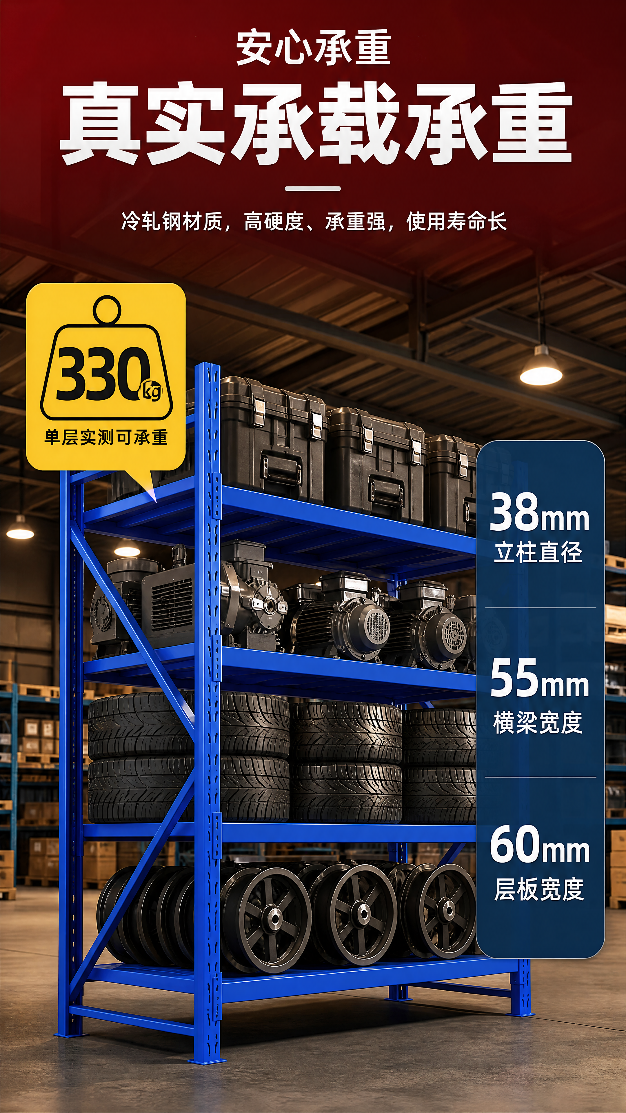 [商品] 使用【图1】蓝色仓储货架；保留立柱、横梁、层板、斜撑… - 图片创意预览