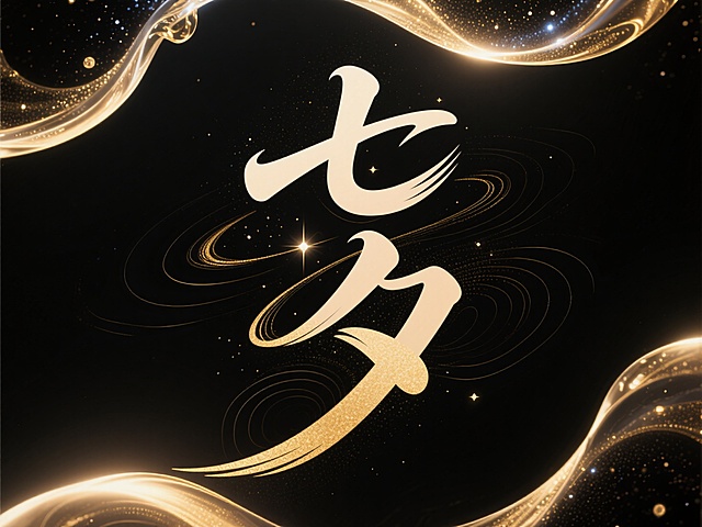竖向浅色文字"七夕"，墨黑+鎏金（经典典雅）配色； 艺术体，用银河波纹装饰，竖画融入水流曲线，轻微晕染，七夕连笔，字下方加浅金色阴影，字上方用银河元素装饰；