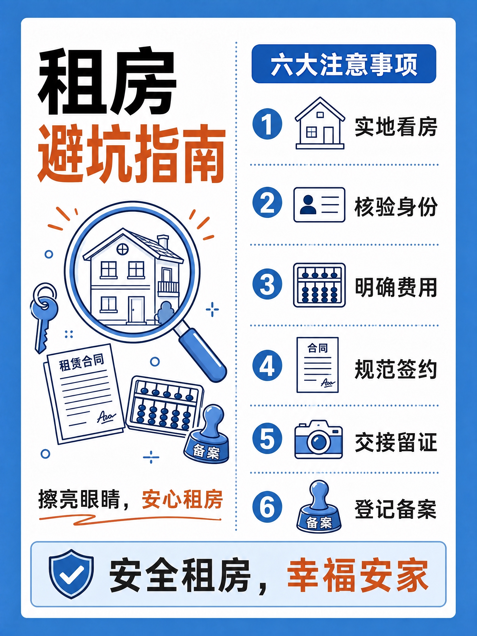 参考图1和图2的蓝白扁平插画风格，生成一张同风格但版式不同的租… - 图片创意预览
