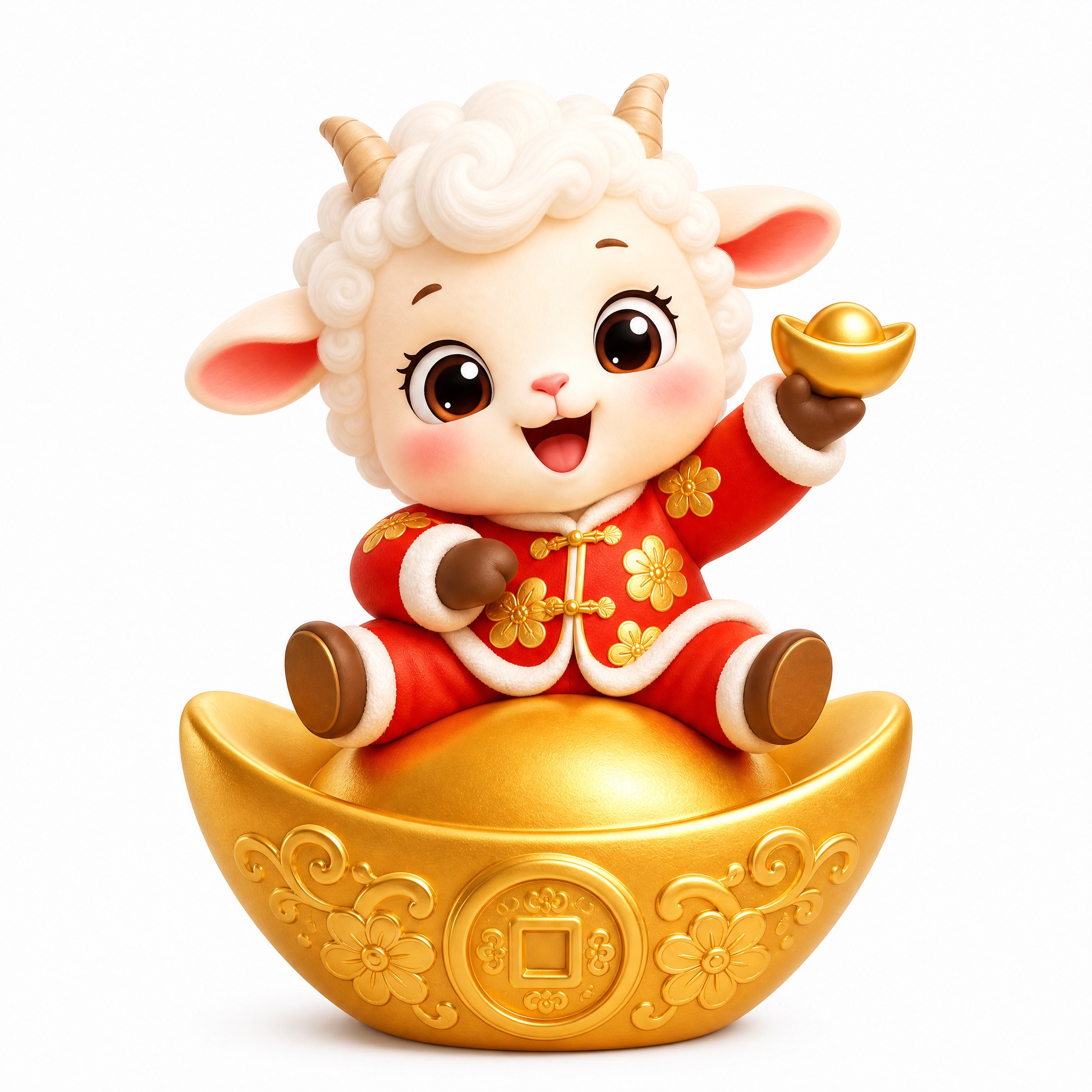 卡通3D渲染风格，一只可爱的羊吉祥物，头上长着2个小羊角，身体… - 图片创意预览