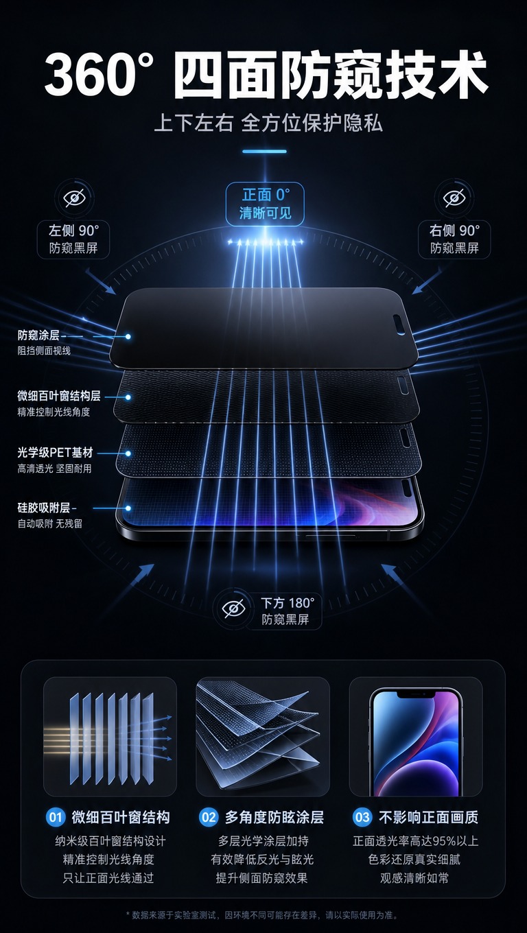 [商品] 使用【图1】黑色360度防窥钢化膜做剖面结构示意；保… - 图片创意预览