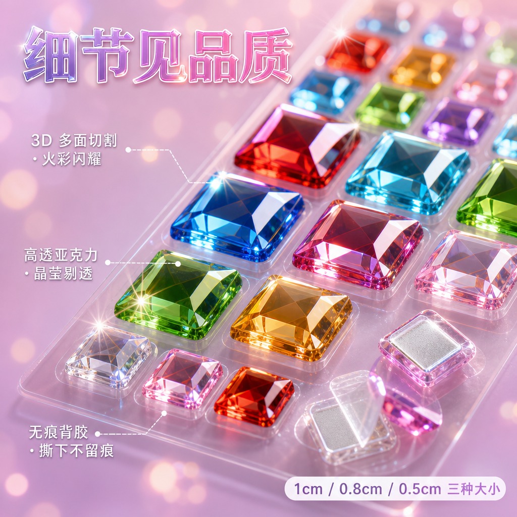 1:1 正方形电商主图，马卡龙清新风结合软萌少女风，高级通透玻… - 图片创意预览