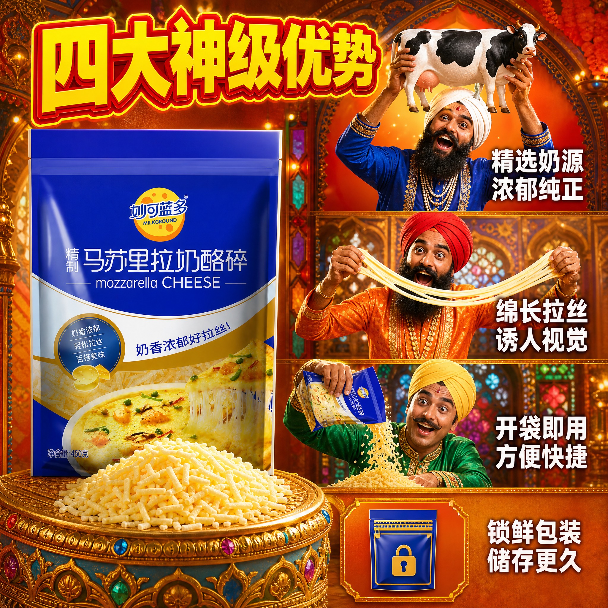 [主图-2] 核心卖点图，主题为四大核心卖点展示，印度三哥反差… - 图片创意预览