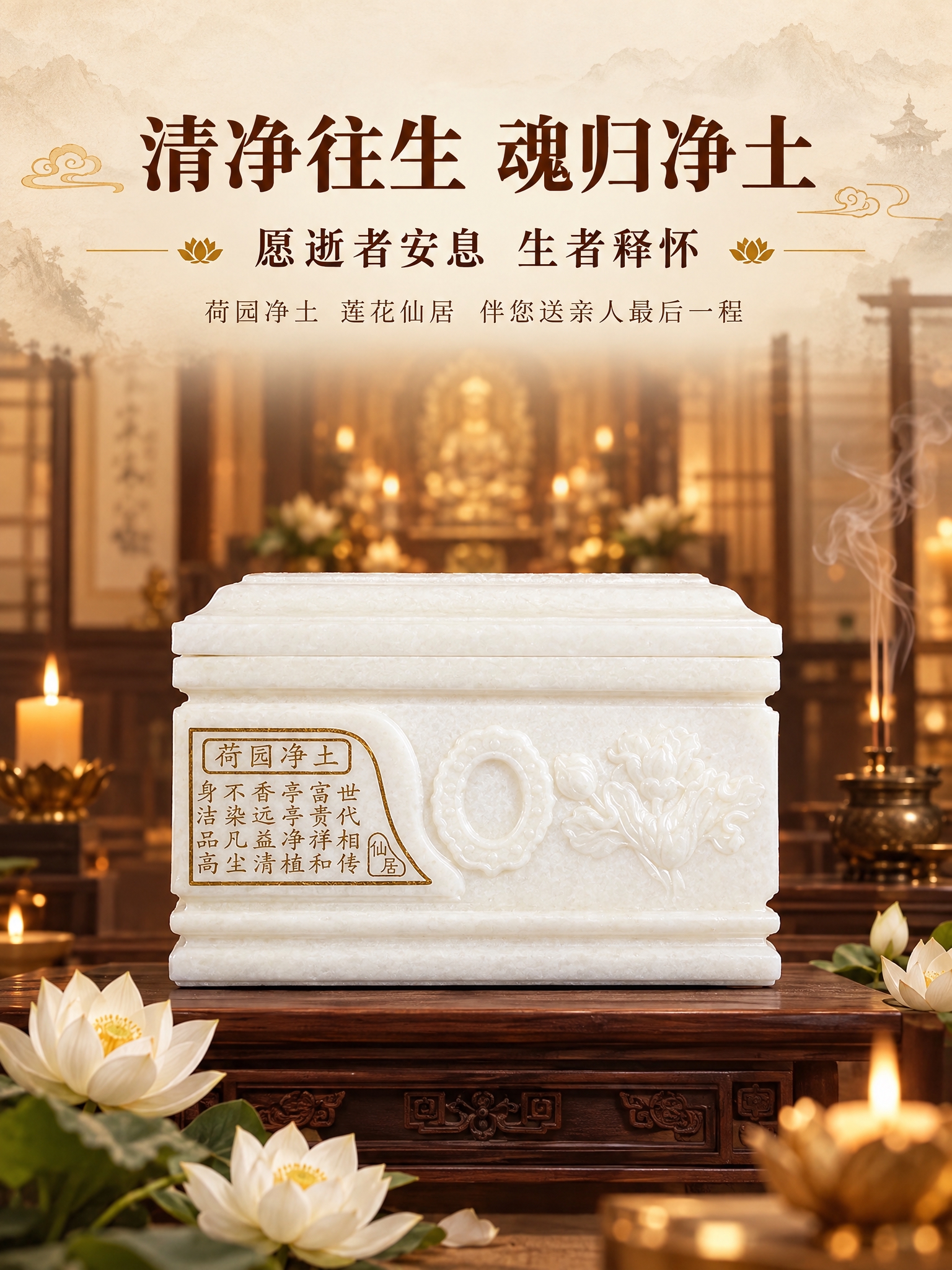 [商品] 使用【图1】荷园净土汉白玉骨灰盒正面；保留整体结构、… - 图片创意预览