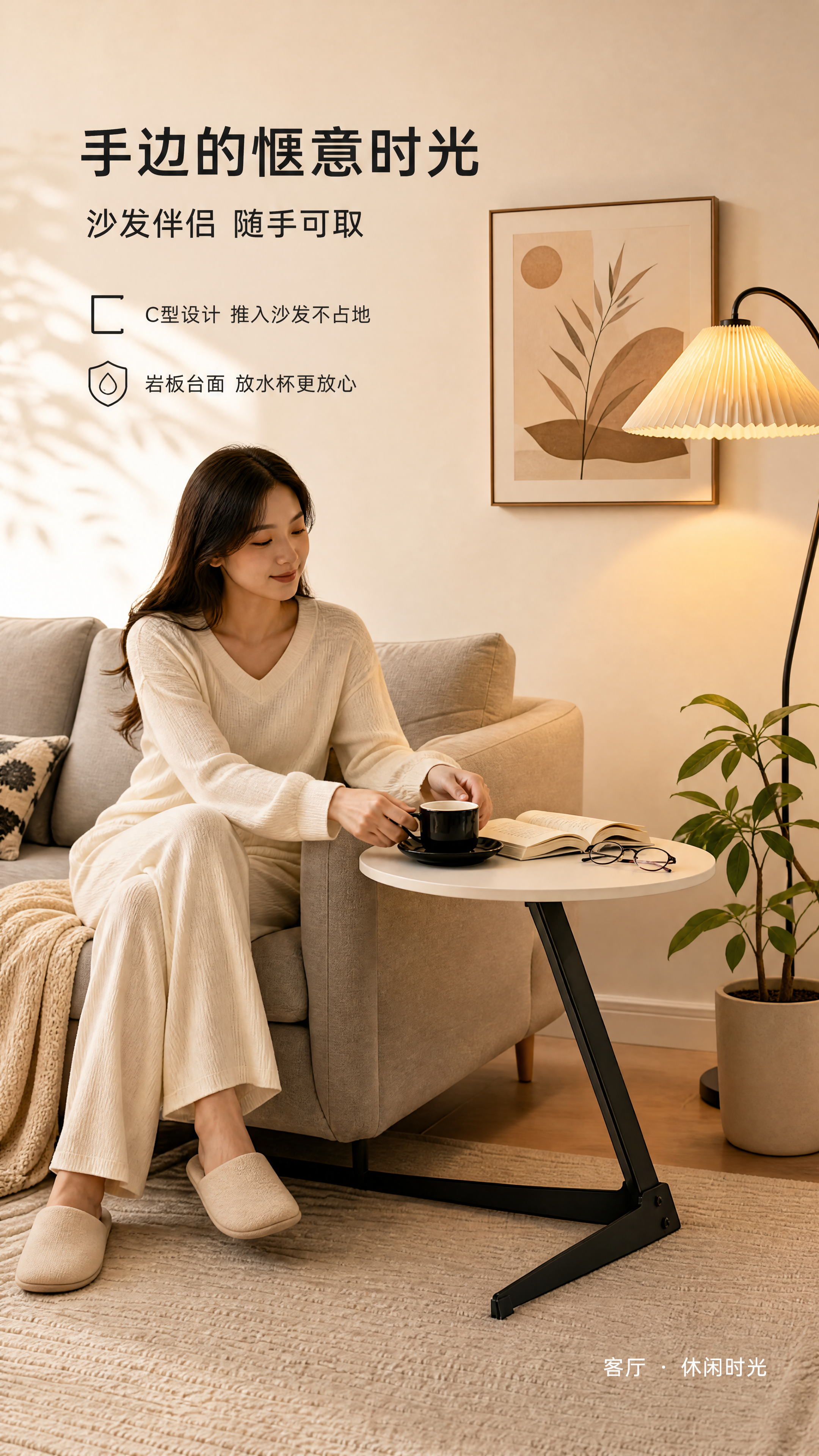 [第5张] 场景沉浸页-沙发旁使用场景（人物互动）。本张使用【… - 图片创意预览