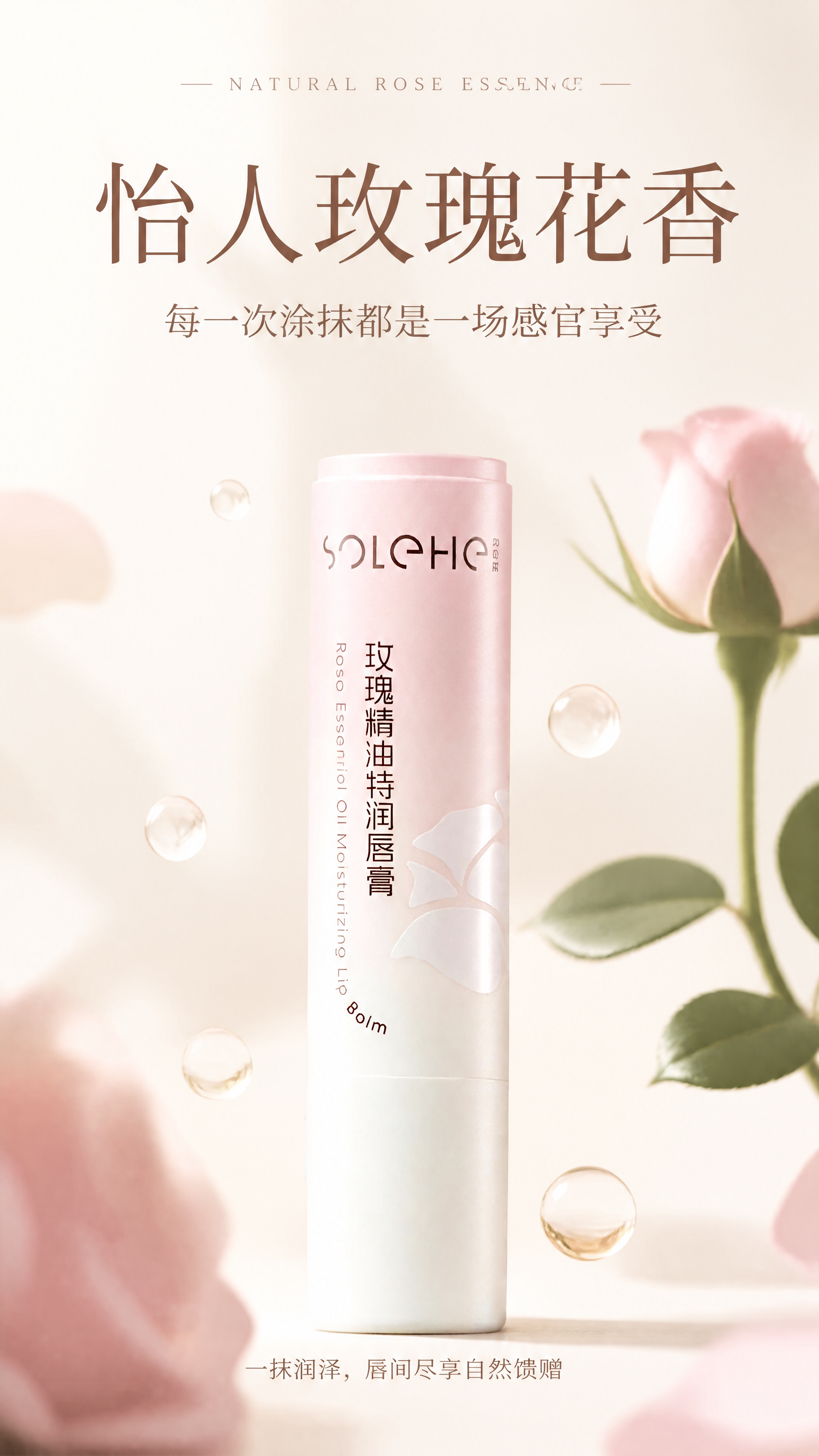 电商详情页第2屏-玫瑰花香与植萃卖点，玫瑰精油特润唇膏。本张使… - 图片创意预览