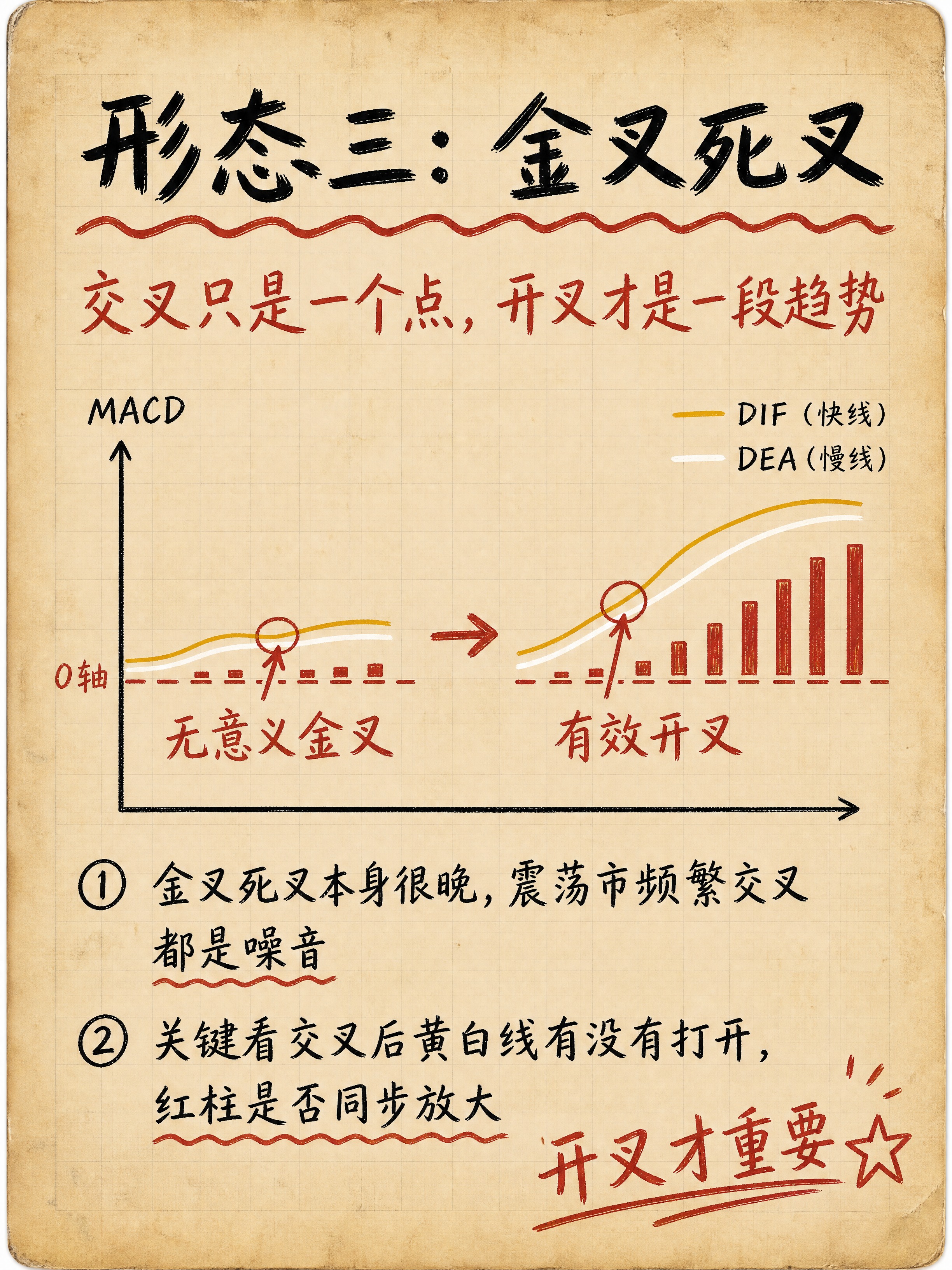 复古牛皮纸手写风格知识卡片，MACD形态图解，版式与参考图一致… - 图片创意预览