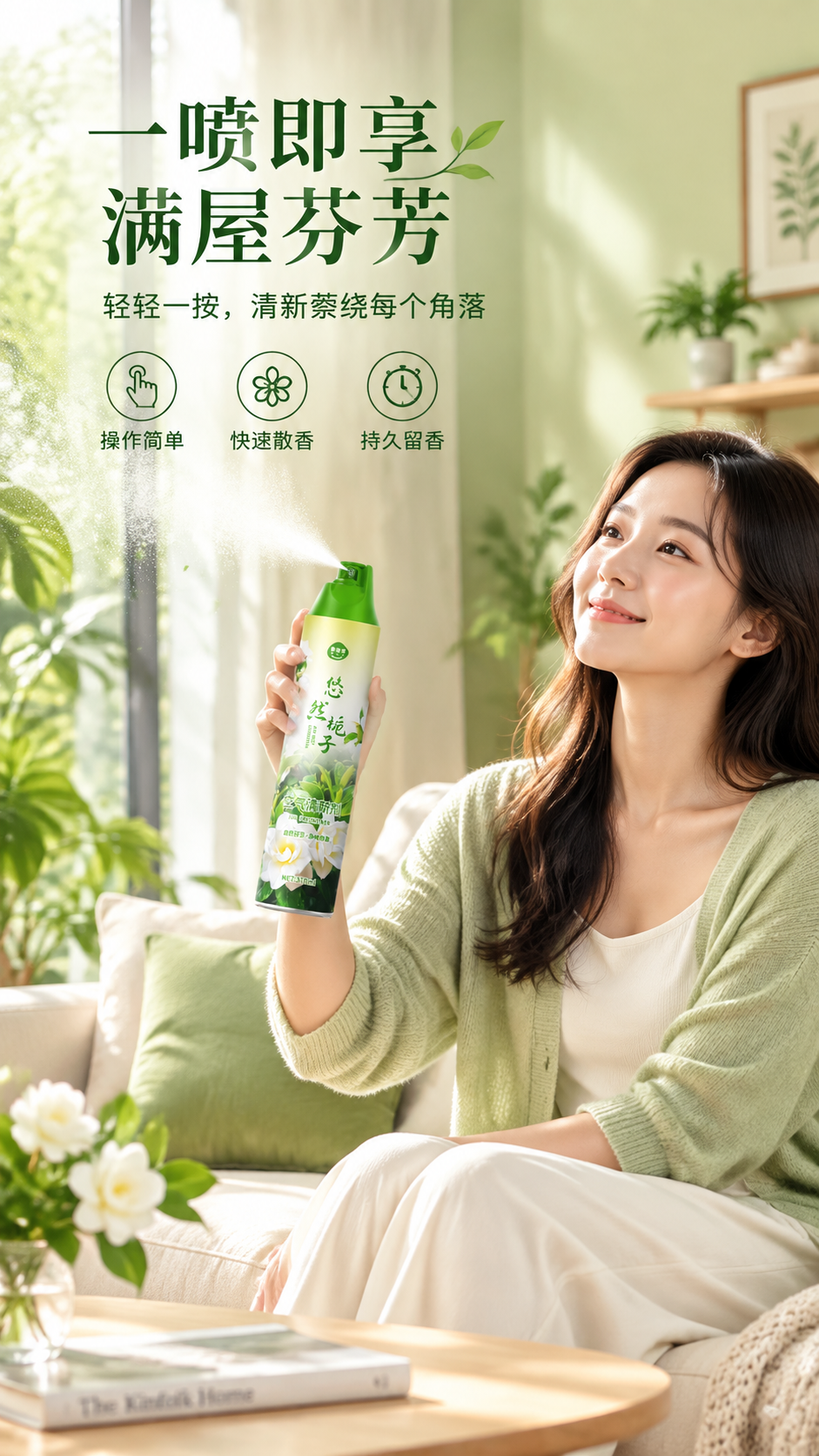 [商品] 使用【图2】悠然栀子款空气清新剂；保留罐体结构、绿色… - 图片创意预览