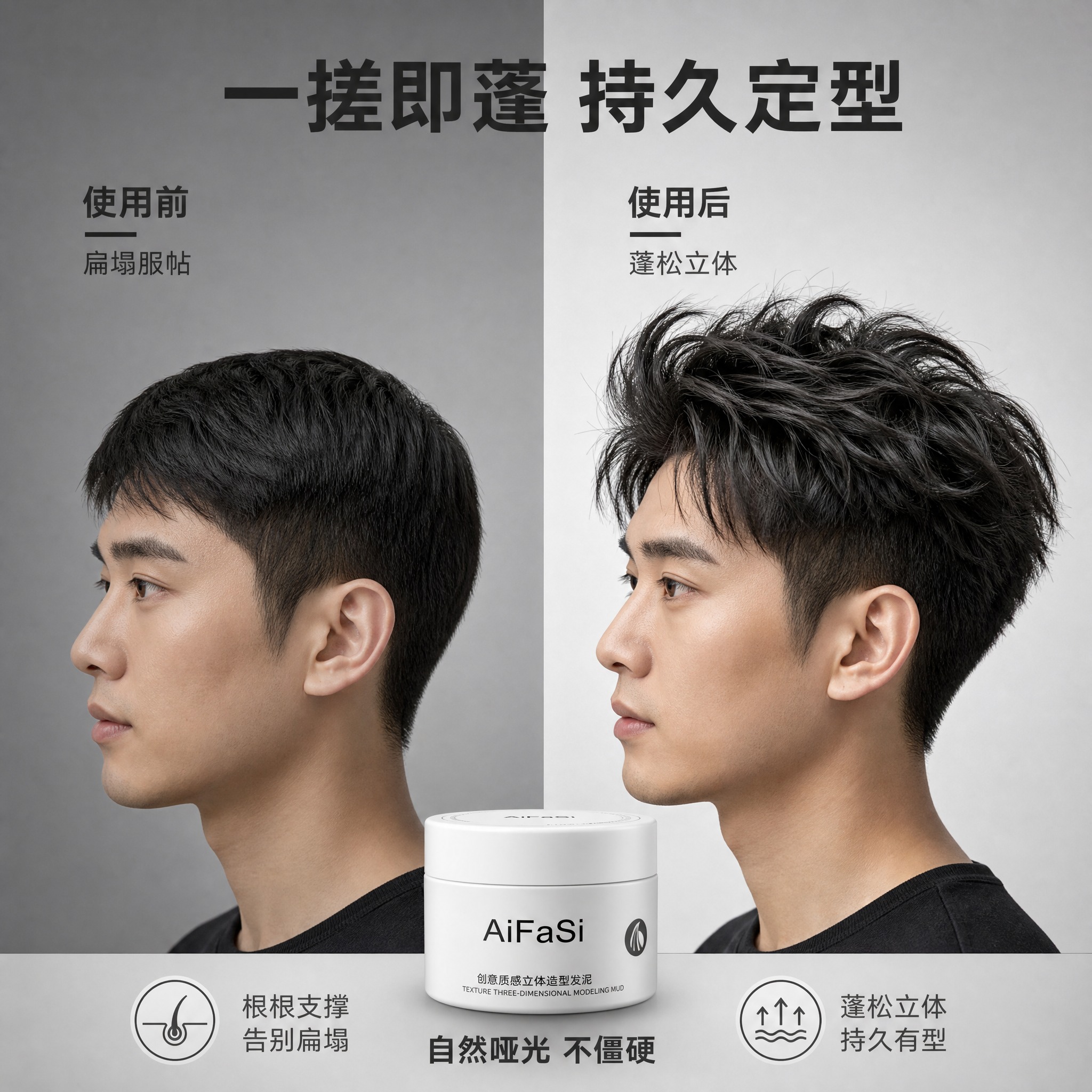 [主图-4] AiFaSi创意质感立体造型发泥 使用效果对比… - 图片创意预览