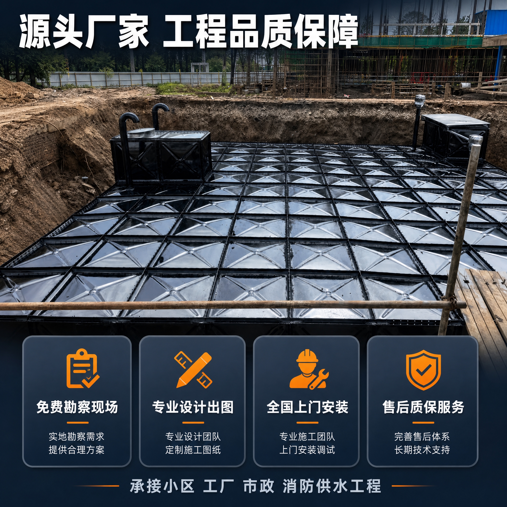 [主图-6] 工程案例与服务保障，展示地埋水箱实际工程应用场景… - 图片创意预览