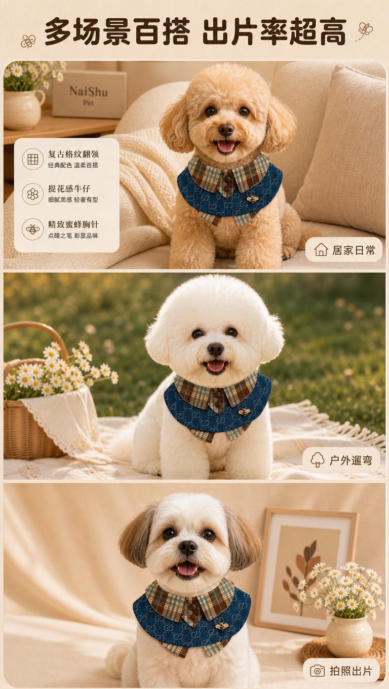 [商品] 使用【图1】NaiShu Pet 韩系轻奢牛仔宠物围… - 图片创意预览