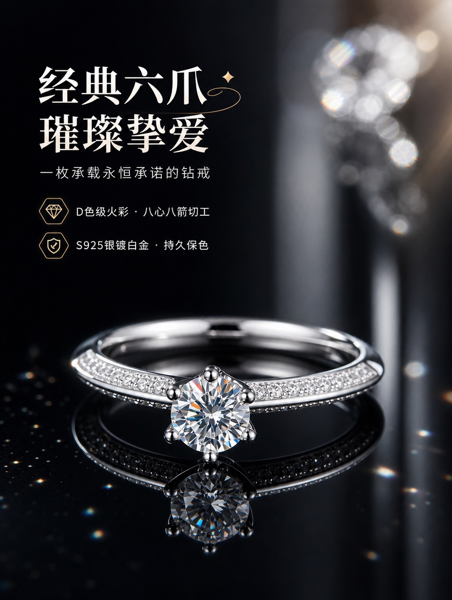 [商品] 使用【图3】1克拉六爪女戒；保留六爪镶嵌结构、圆形明… - 图片创意预览