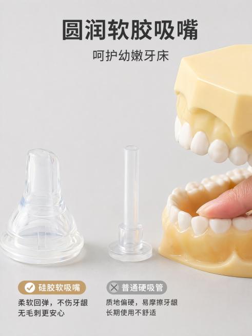 根据保温杯的主图生成图片，以下是我的分屏词：第 1 屏
主标题：萌趣恐龙保温杯
副标题：宝宝随身饮水神器
画面需求：实景主视觉实拍，纯白桌面摆放完整保温杯，浅粉色柔和渐变背景，红色背带自然舒展，柔光阳预览效果