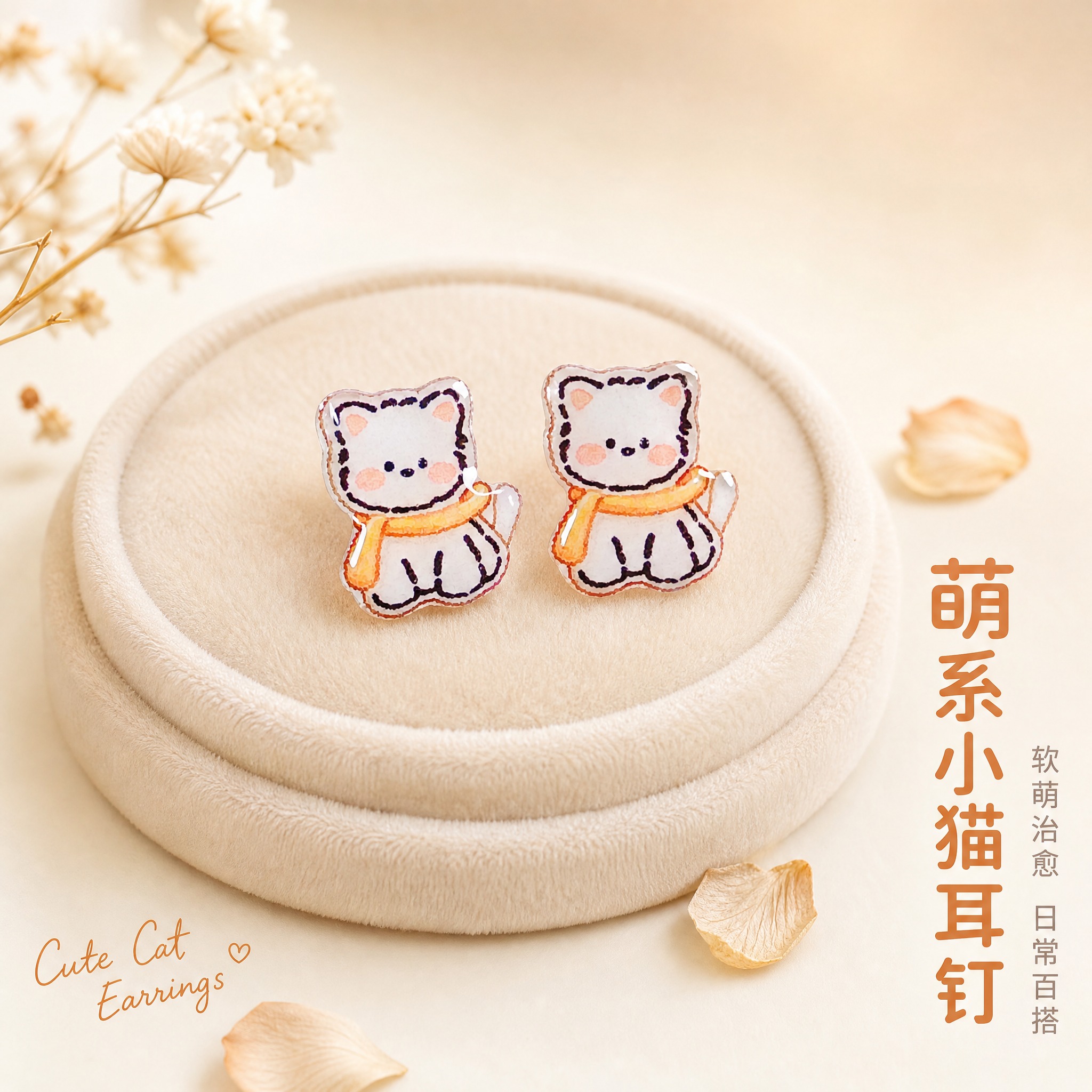 [主图-1] 首图点击率，展示可爱围巾小猫耳钉的整体造型与萌系… - 图片创意预览