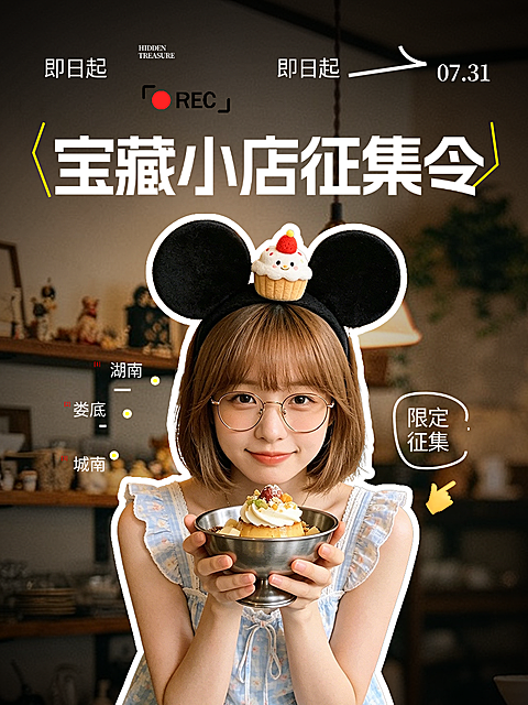小红书封面 - 美食探店博主商户 - 小店征集宣传 - 复古胶片贴纸拼贴 - 小红书封面 - 竖版海报