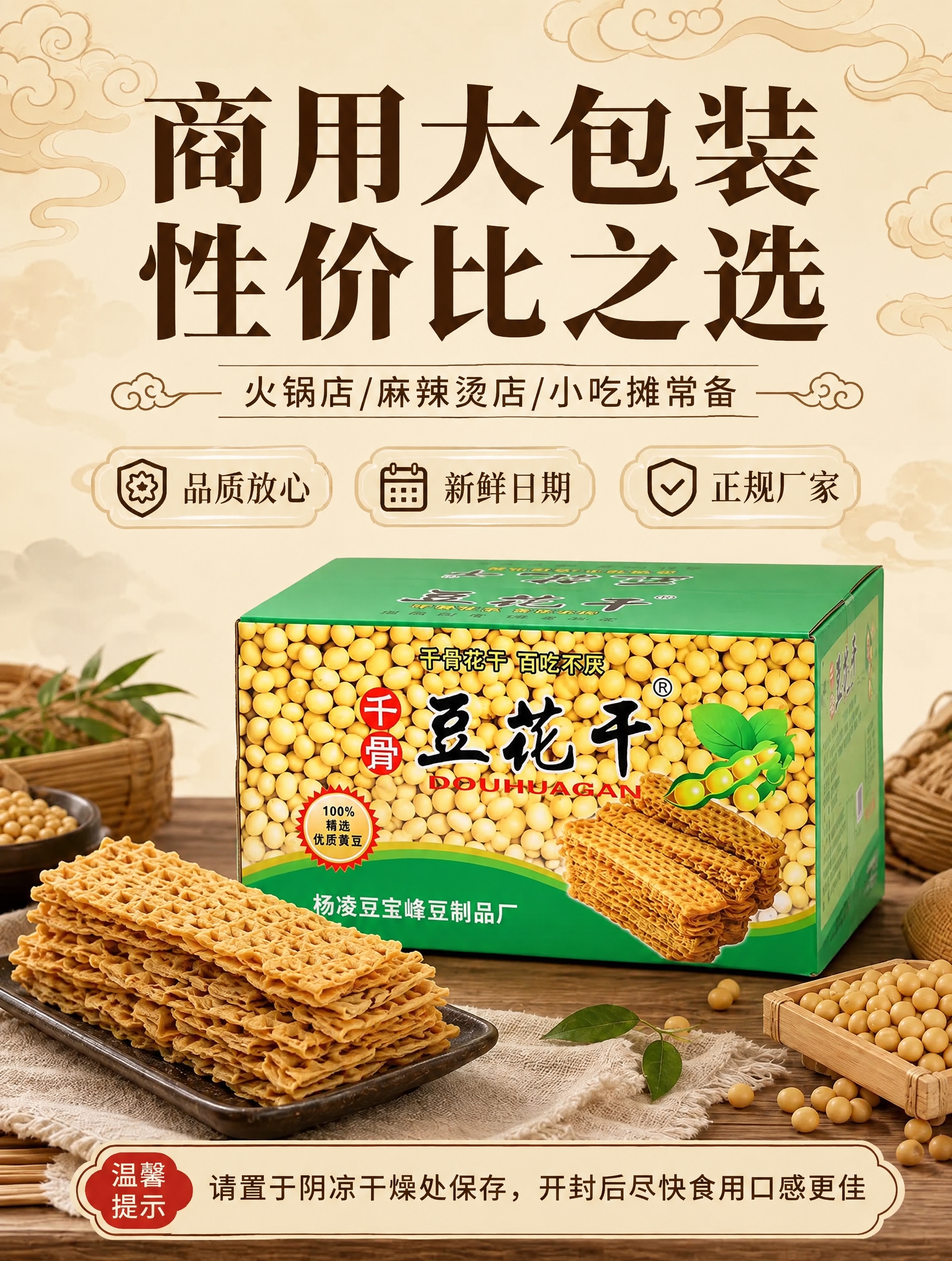 将图中绿色的豆花干产品包装盒替换为第二张图中的绿色包装盒（杨凌… - 图片创意预览