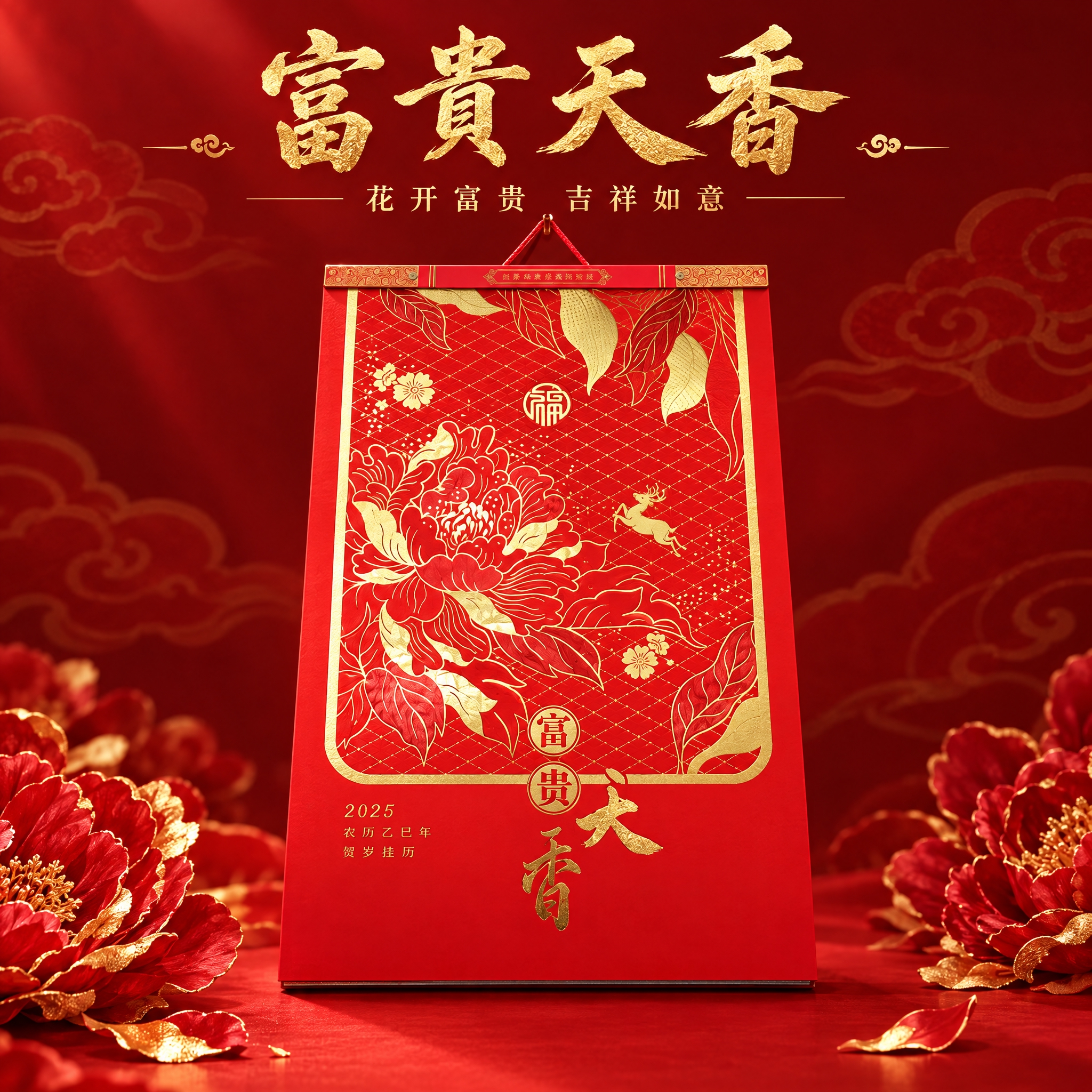 [主图-3] 产品单独展示，富贵天香款红色挂历，高端新年礼品风… - 图片创意预览