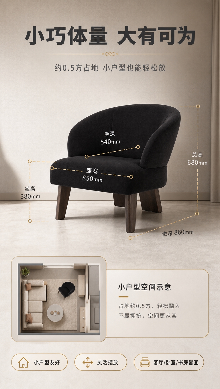[商品] 使用【图1】黑色绒布单人休闲椅；保留完整外形、黑色绒… - 图片创意预览