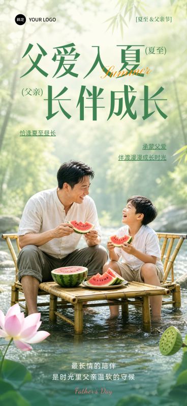 父亲节夏至祝福问候清新自然风全屏竖版海报预览效果