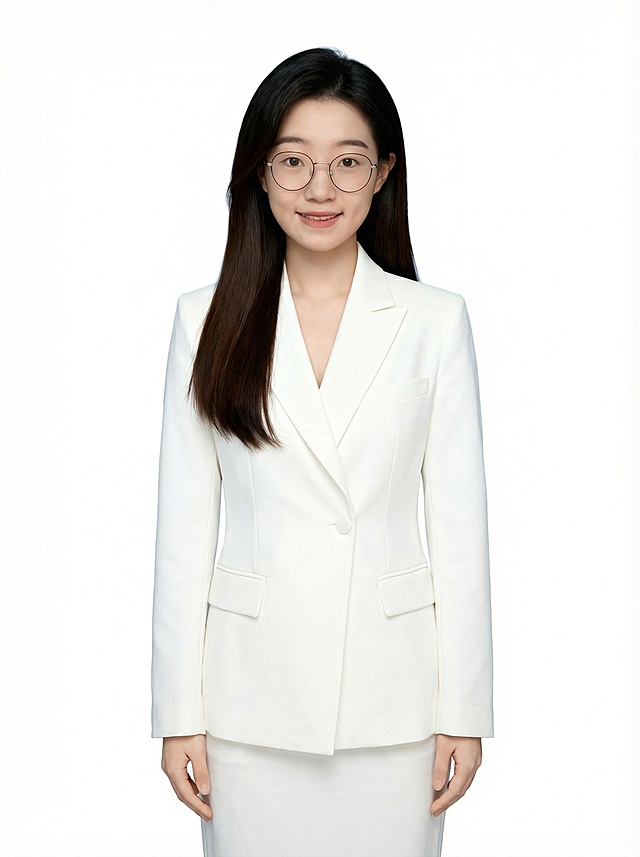 根据人物面部特征生成全身证件照，风格比较正式点的