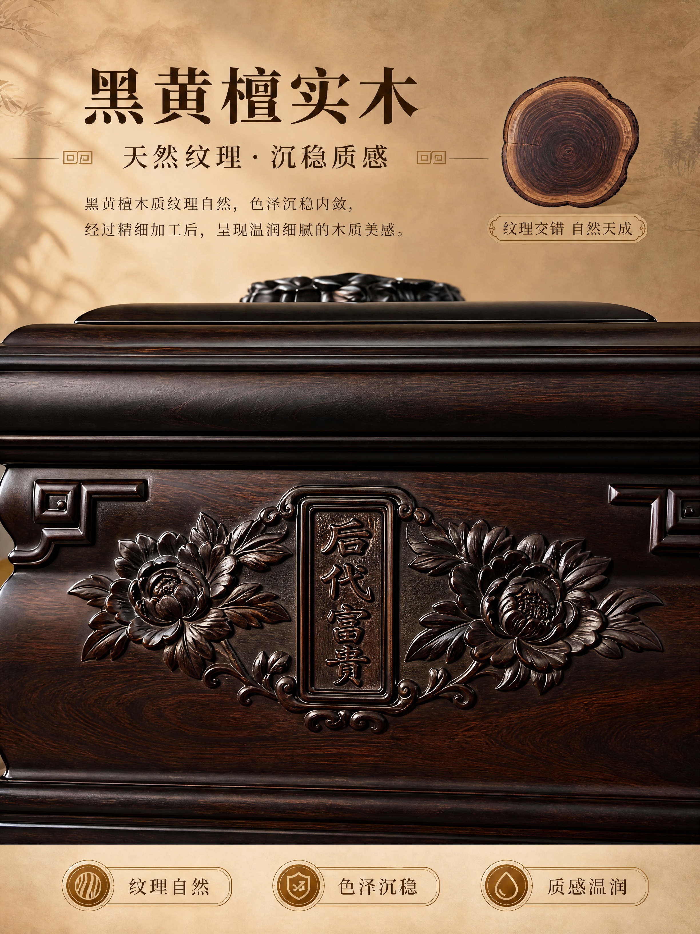 [商品] 使用【图4】富贵阁黑黄檀骨灰盒正面雕花款（带牡丹雕花… - 图片创意预览