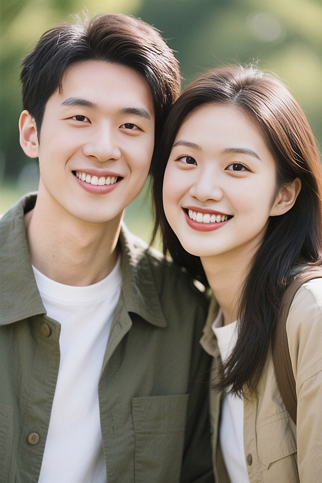 清新自然的户外实景情侣照