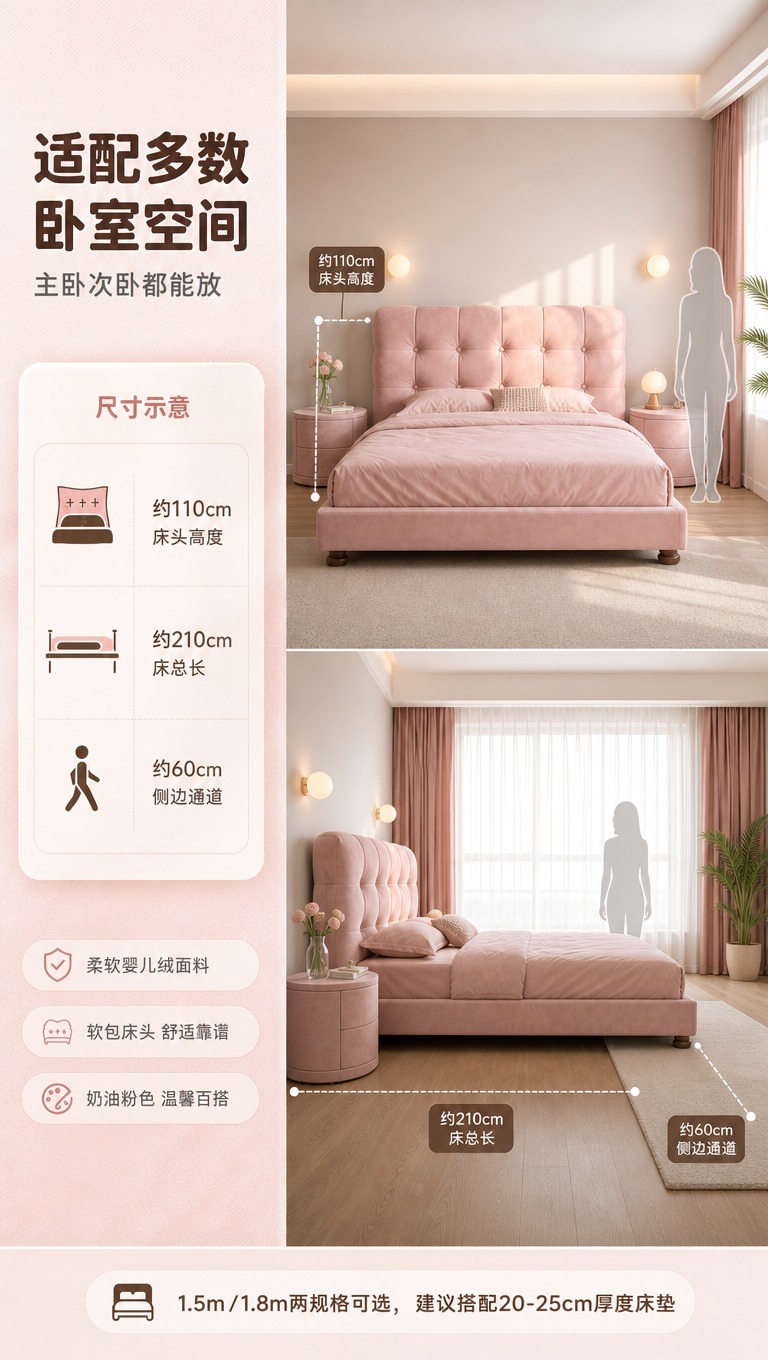 [商品] 使用【图1】粉色婴儿绒软包床；保留床头软包、粉色婴儿… - 图片创意预览