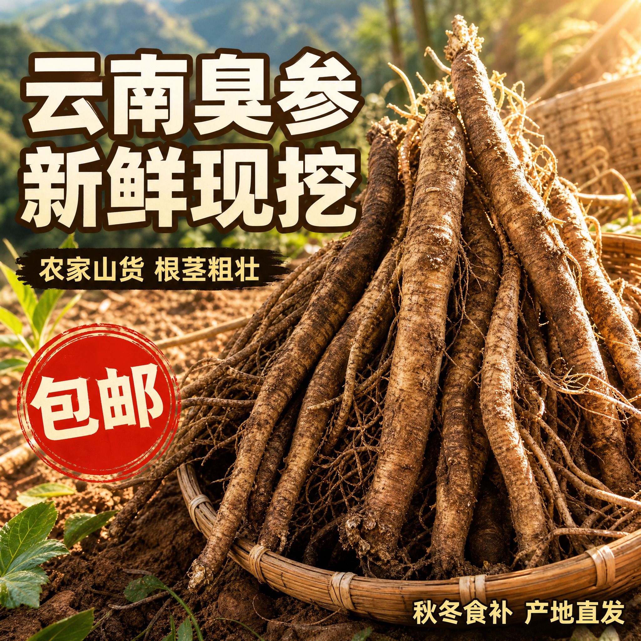 [主图-1] 云南臭参首图点击率图，核心任务是突出新鲜现挖与食… - 图片创意预览
