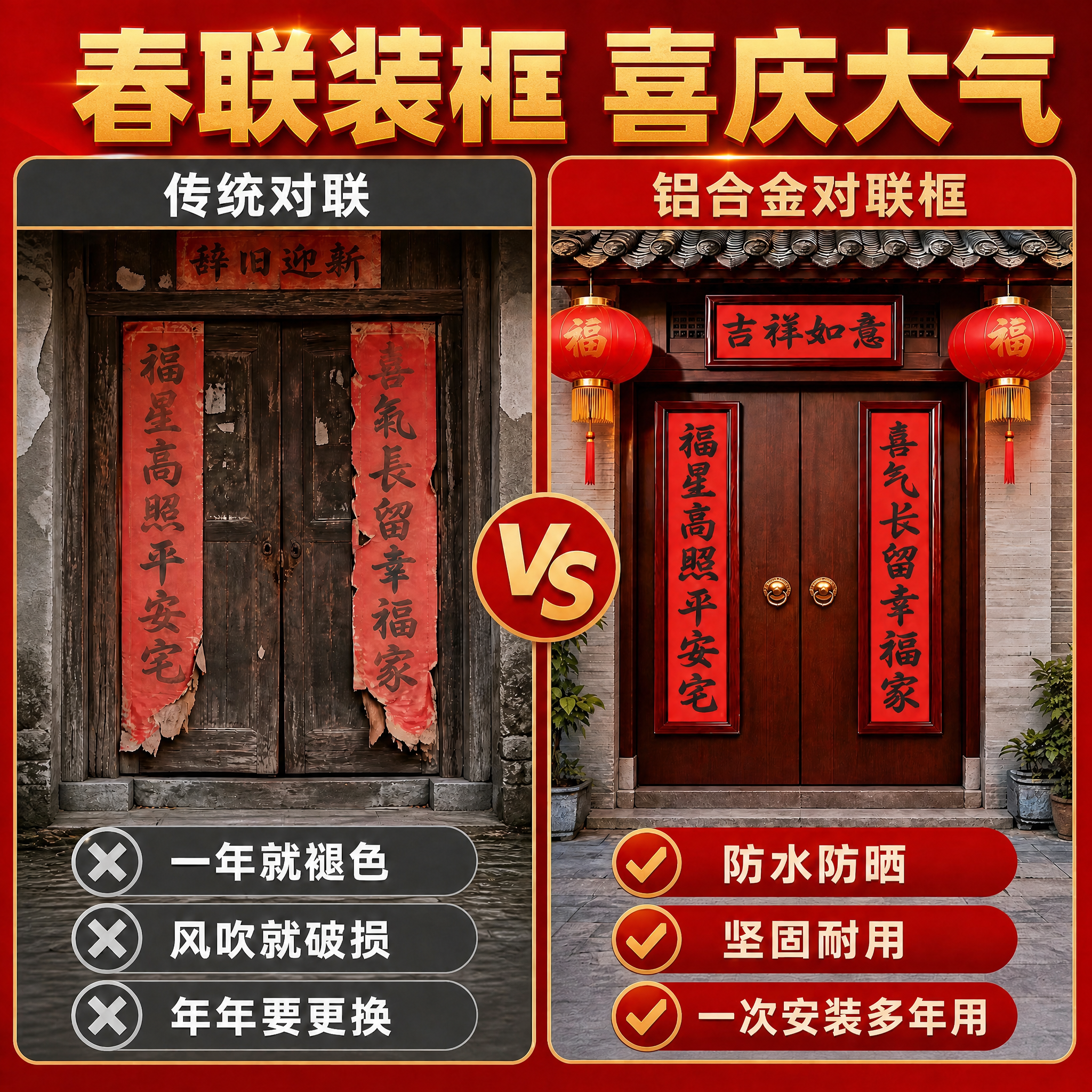 将顶部大标题文字"别再贴纸质对联了"替换为"春联装框 喜庆大气… - 图片创意预览