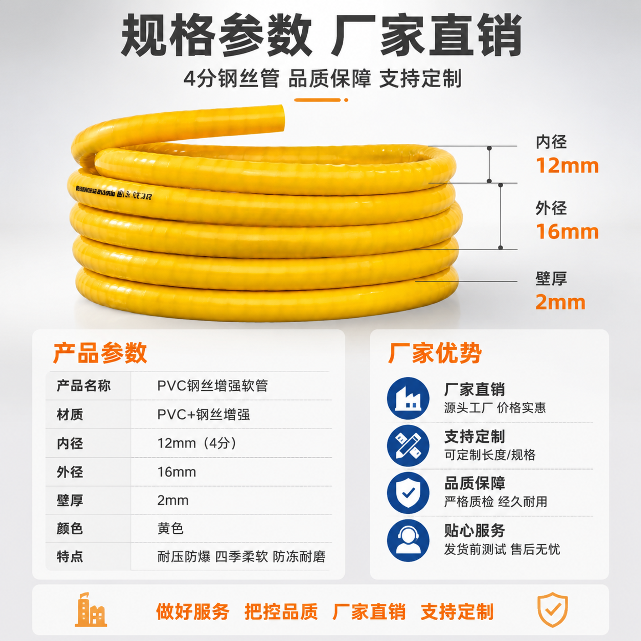 [主图-5 规格参数+厂家直销] 黄色PVC钢丝增强软管规格参… - 图片创意预览