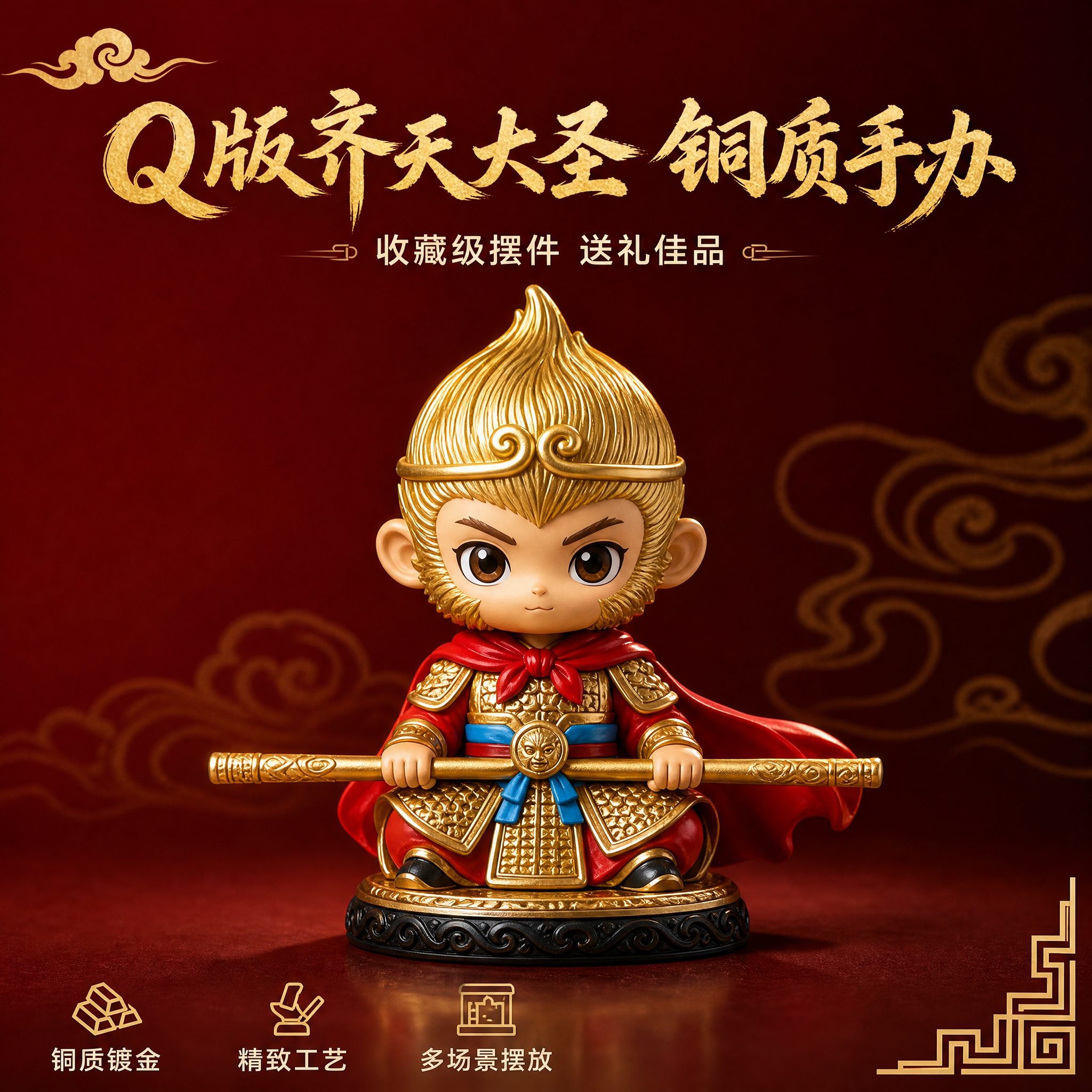 [主图-1] 首图点击率，展示Q版齐天大圣孙悟空手办摆件的正面… - 图片创意预览