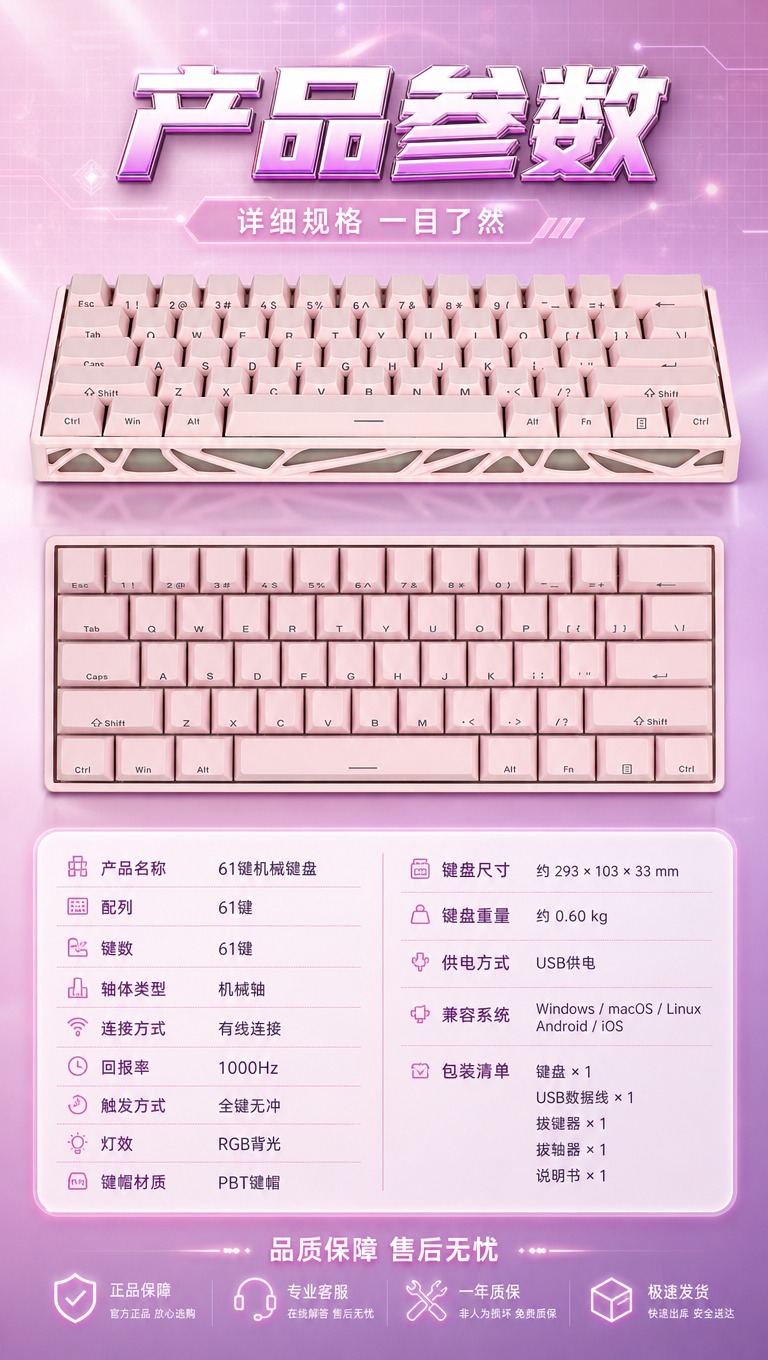 [商品] 使用【图2】【图7】粉色机械键盘正视图与顶视图；保留… - 图片创意预览