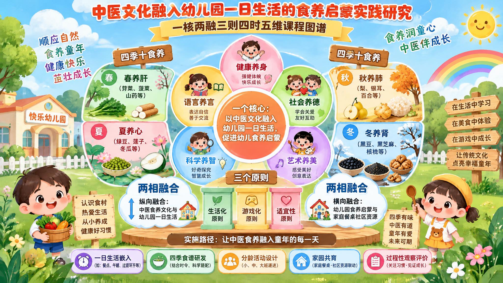 设计一张幼儿园中医食养启蒙课程图谱海报，标题为"中医文化融入幼… - 图片创意预览