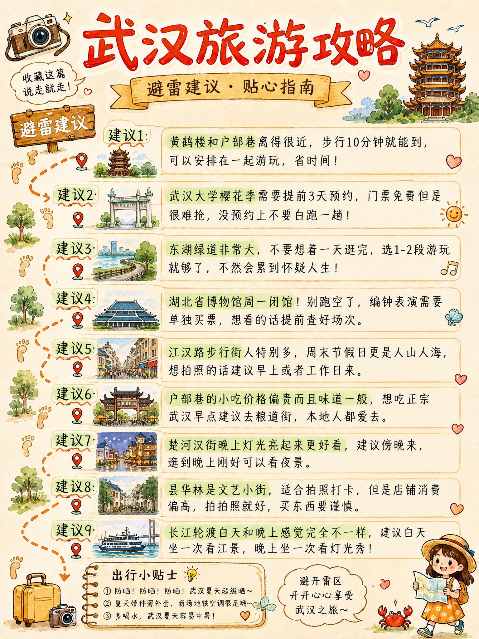 将这张烟台旅游攻略避雷建议（建议1-9）改成武汉旅游攻略避雷建… - 图片创意预览