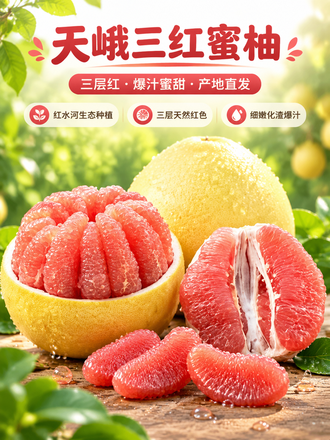 [商品] 使用【图1】天峨三红蜜柚；保留蜜柚外形、玫瑰红色果肉… - 图片创意预览