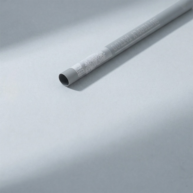 保持灰色美妆管产品外观和细节完全不变，仅替换背景为干净精致的冷调极简展示场景，浅水泥色背景搭配柔和光影，整体风格高级沉稳，适合电商主图，突出产品质感，严格锁定宽高比为1:1预览效果