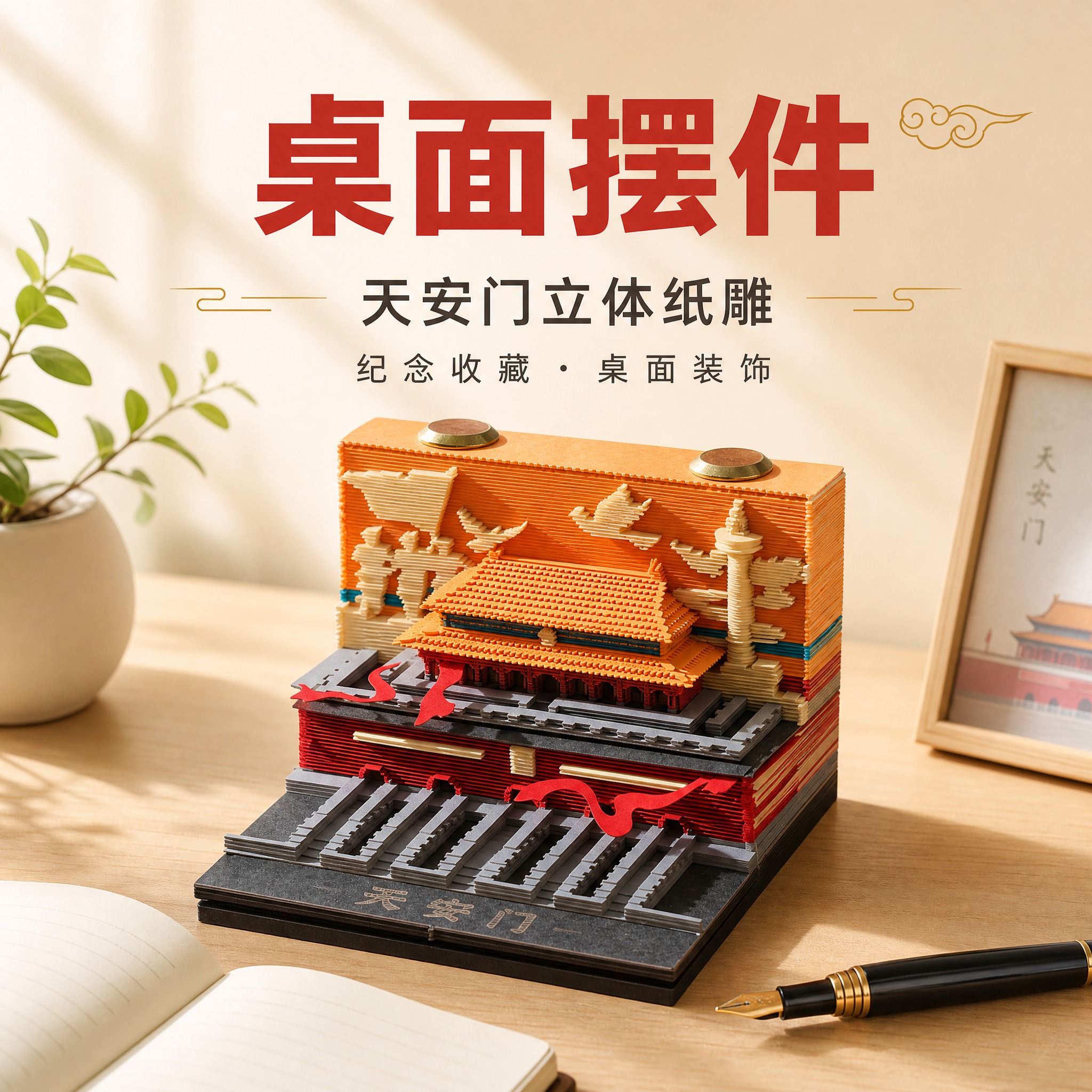 [主图-4] 摆件功能展示 突出天安门3D纸雕作为桌面摆件的装… - 图片创意预览