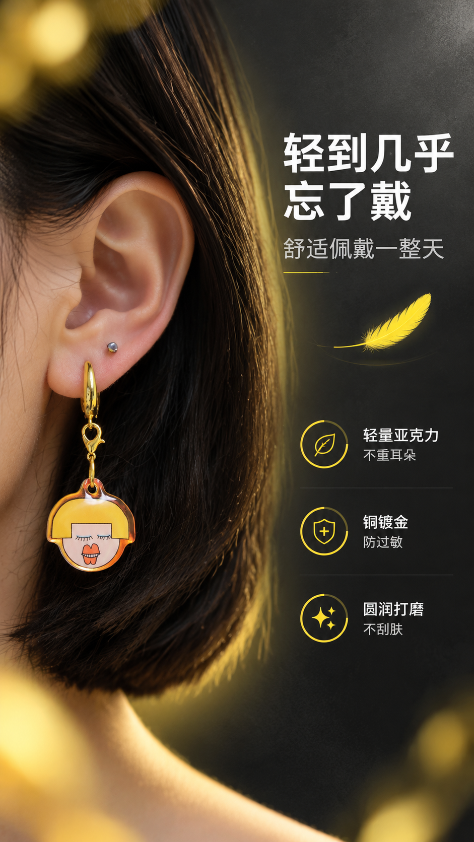 [商品] 使用【图4】耳环佩戴图；保留耳扣和坠头的真实结构与佩… - 图片创意预览