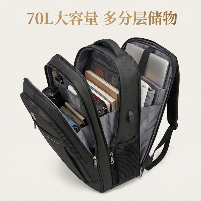 我的产品是70L书包 帮我做10张高级主图预览效果