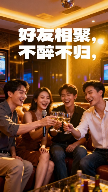 我们是做商务娱乐KTV的，生成50张商务KTV的图文，图文不要带二维码、联系方式、地址，图片可以加一点文案进去，能吸引客户的文案预览效果