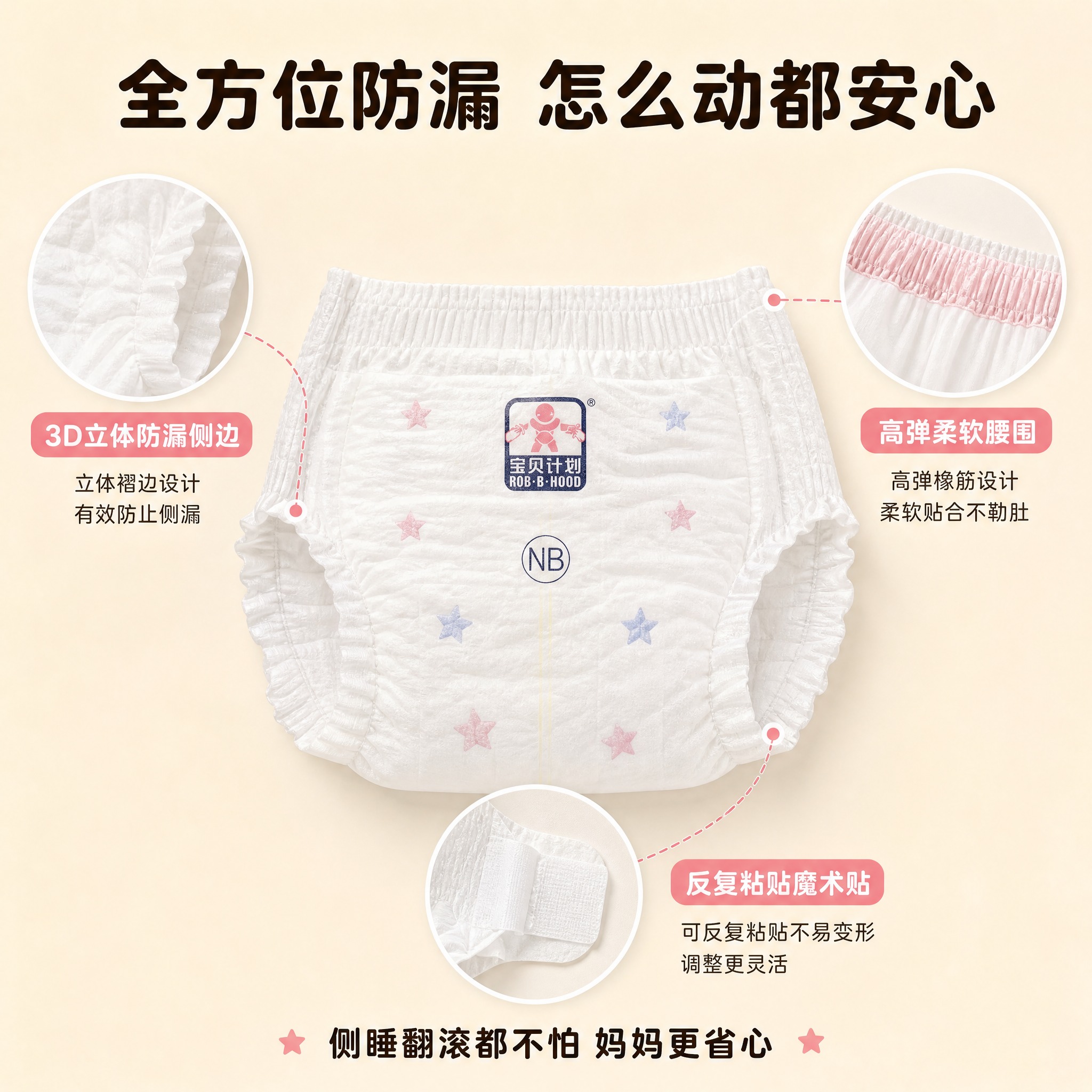 [主图-7] 宝贝计划翼柔云吸纸尿裤 防漏侧边弹力腰围结构展示… - 图片创意预览