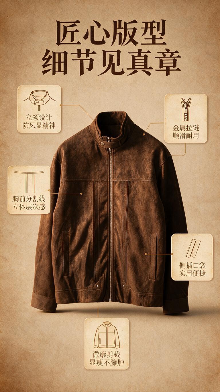 [商品] 使用【图1】棕色麂皮绒立领夹克；商品处理：保留立领、… - 图片创意预览