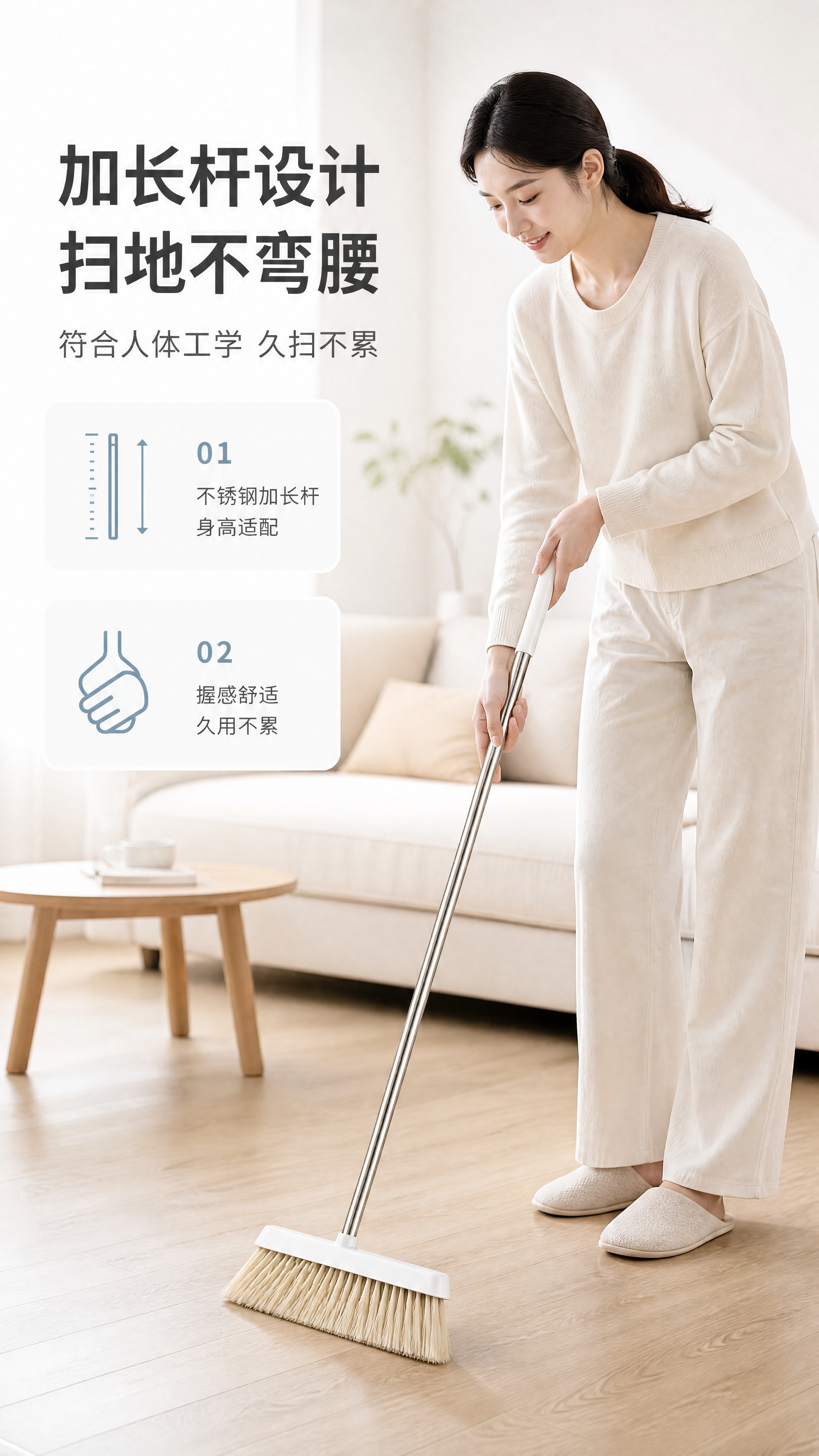 [商品] 使用【图2】扫把，保留白色主体、不锈钢杆、浅米色软刷… - 图片创意预览