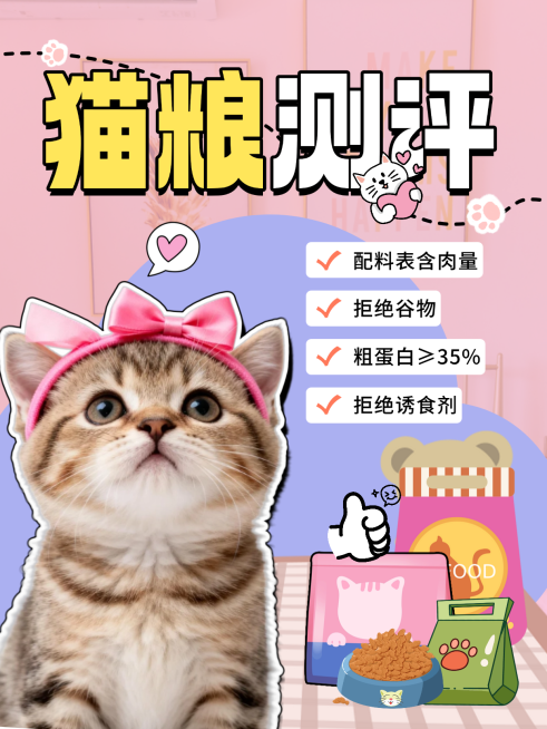 猫粮测评宠物趣味可爱粉红小红书封面预览效果