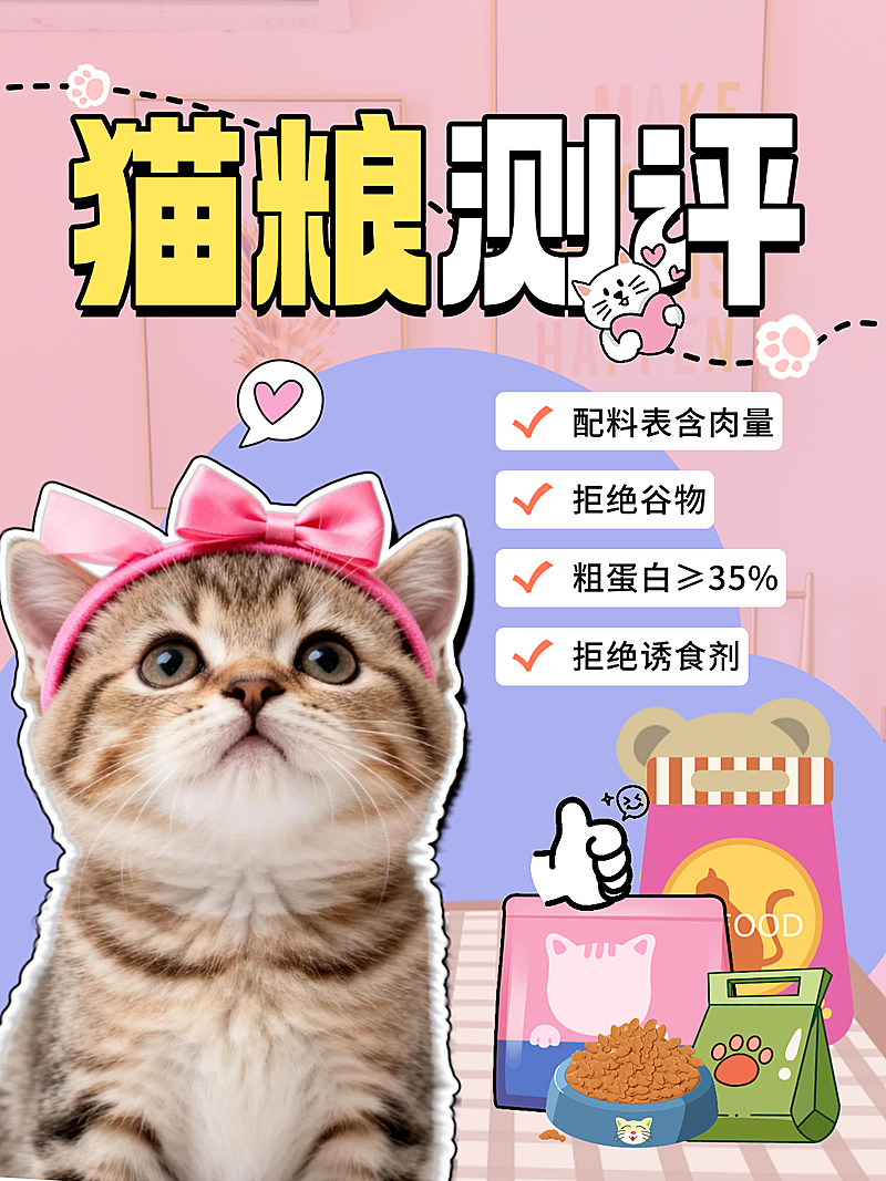 猫粮测评宠物趣味可爱粉红小红书封面