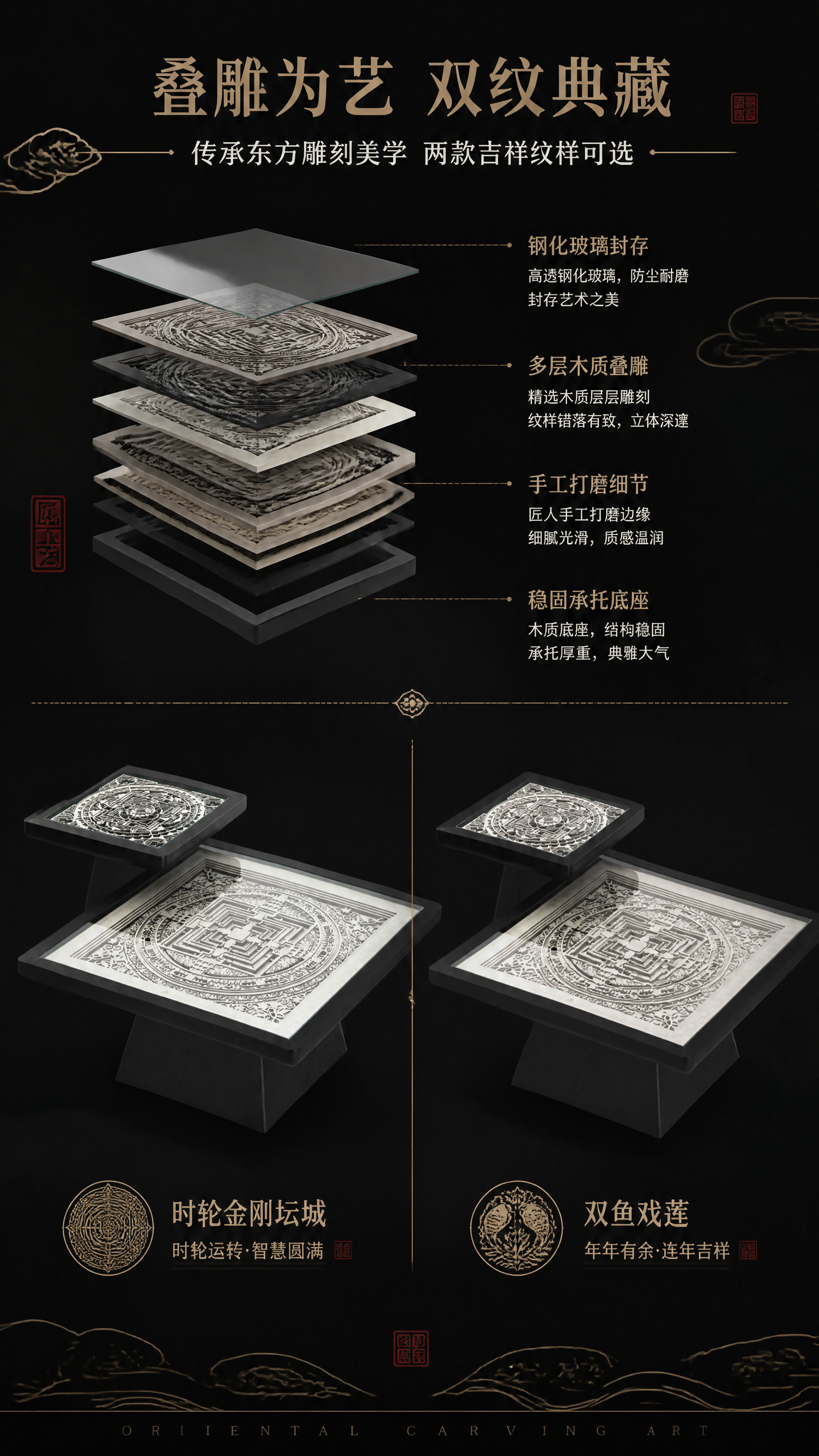 [第2张] 详情页设计美学页-多层木质叠雕艺术叙事 + 双图案… - 图片创意预览