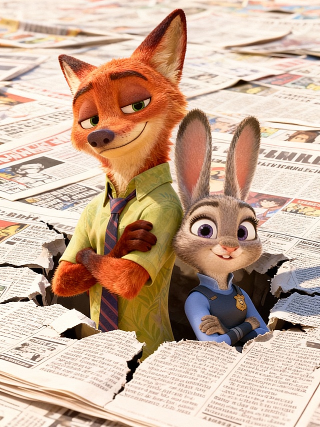 参考图中的人物撕开铺面全屏的漫画报纸，特写人物从报纸的裂缝中探出。